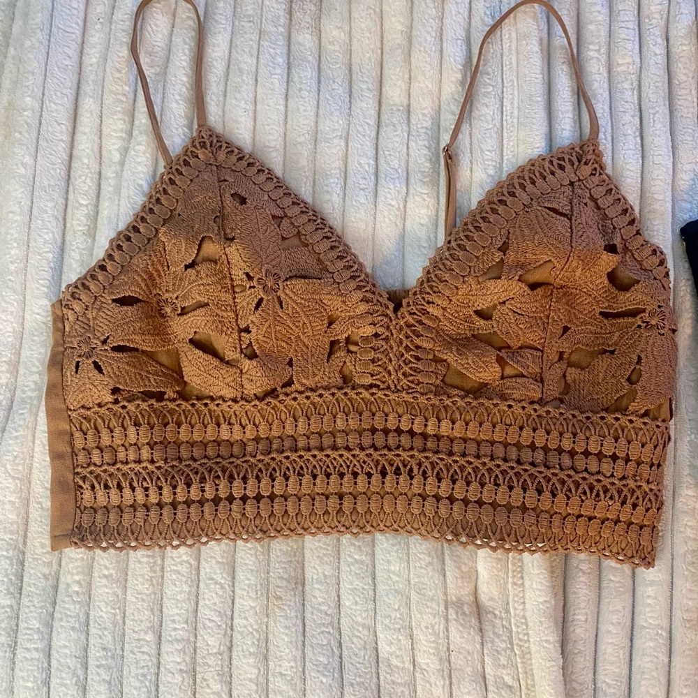 Love Tree Brown Crochet Lace Camisole